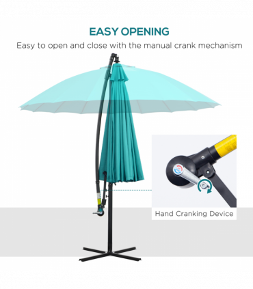 3(m) Cantilever Shanghai Parasol Crank Handle, Cross Base, Turquoise Outsunny