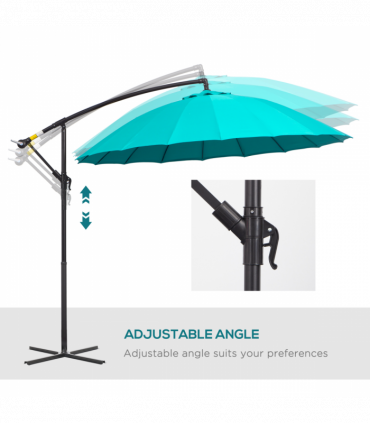 3(m) Cantilever Shanghai Parasol Crank Handle, Cross Base, Turquoise Outsunny