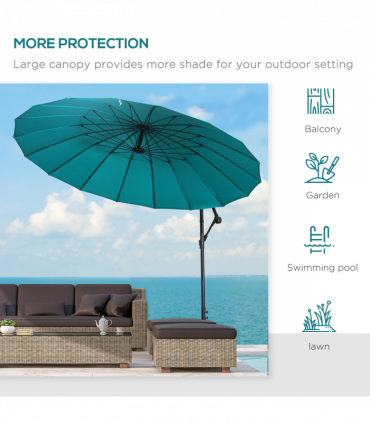 3(m) Cantilever Shanghai Parasol Crank Handle, Cross Base, Turquoise Outsunny