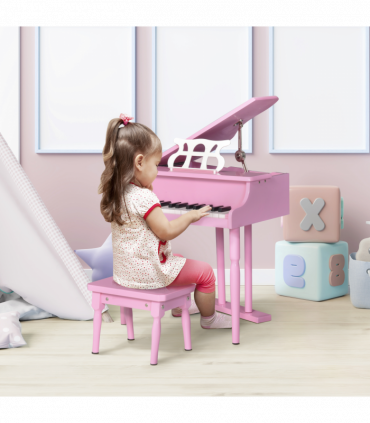 CHILD-SIZE PIANO: 30 Keys Mini Kids Piano with Music Stand and Bench - Pink