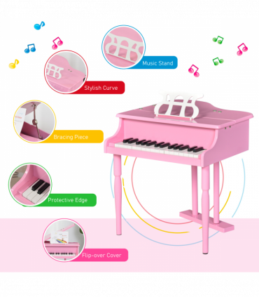 CHILD-SIZE PIANO: 30 Keys Mini Kids Piano with Music Stand and Bench - Pink