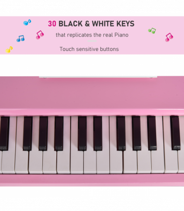CHILD-SIZE PIANO: 30 Keys Mini Kids Piano with Music Stand and Bench - Pink