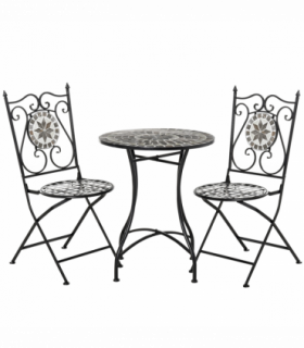3Pc Mosaic Tile Garden Bistro Set Folding Chairs