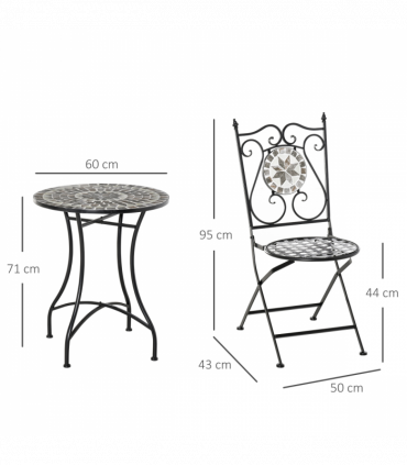 3Pc Mosaic Tile Garden Bistro Set Folding Chairs