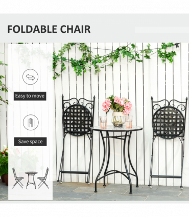 3Pc Mosaic Tile Garden Bistro Set Folding Chairs