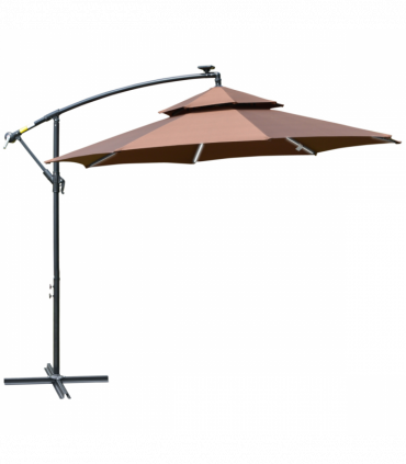3m Cantilever Banana Parasol Double Roof, LED Solar lights, Crank,