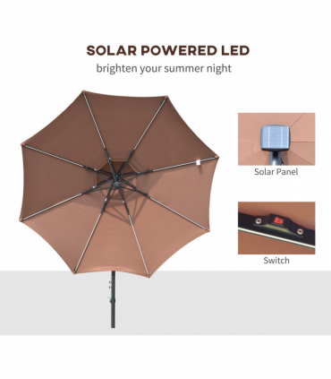 3m Cantilever Banana Parasol Double Roof, LED Solar lights, Crank,