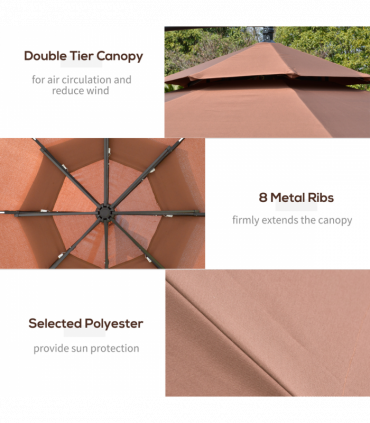 3m Cantilever Banana Parasol Double Roof, LED Solar lights, Crank,