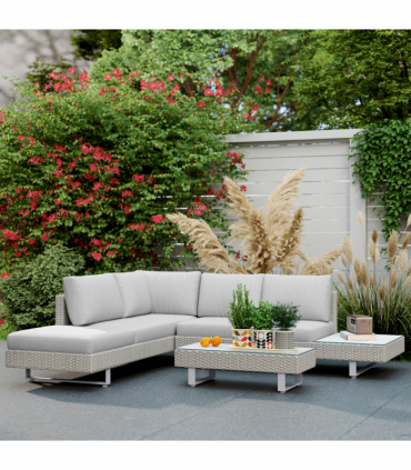 Rattan Wicker Metal Polyester Grey 196cmx69cmx59cm 3pc Sofa Set Lounge Furniture