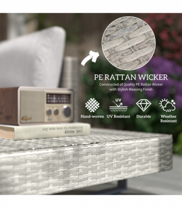 Rattan Wicker Metal Polyester Grey 196cmx69cmx59cm 3pc Sofa Set Lounge Furniture