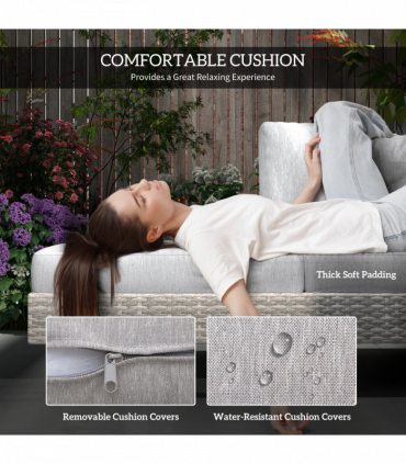 Rattan Wicker Metal Polyester Grey 196cmx69cmx59cm 3pc Sofa Set Lounge Furniture