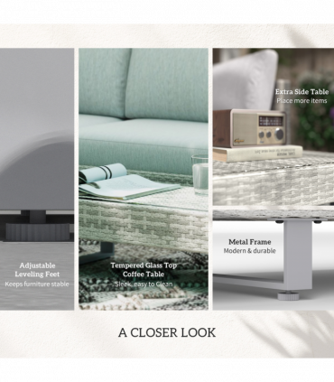 Rattan Wicker Metal Polyester Grey 196cmx69cmx59cm 3pc Sofa Set Lounge Furniture