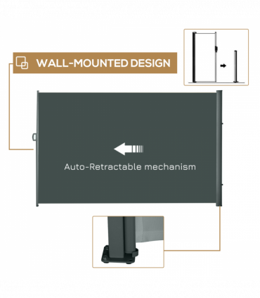 3x2M Retractable Side Awning Screen Fence Patio Privacy Divider Grey