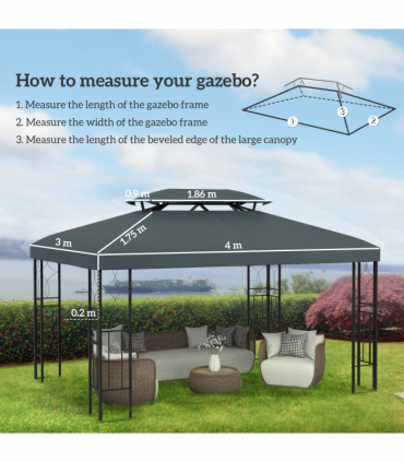 Gazebo Waterproof Cover Charcoal grey 4m x 3m Polyester 180g PA Coating
