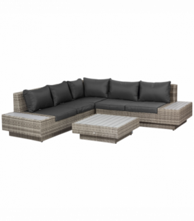 5-Seater Rattan Sectional Corner Sofa Table Set Cushions - Light Grey