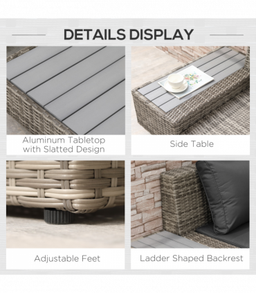 5-Seater Rattan Sectional Corner Sofa Table Set Cushions - Light Grey