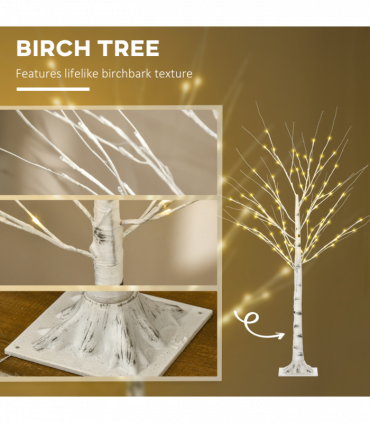 5ft Artificial White Birch Tree Light  96 Warm White Pre-Lit LED Light