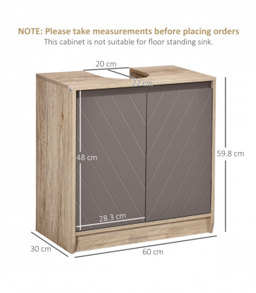 60x60cm Under-Sink Storage Cabinet w/ Adjustable Shelf 2 Doors Cabinet