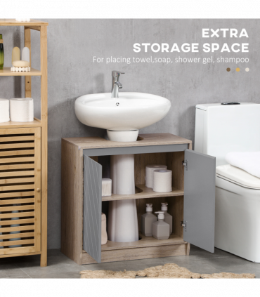 60x60cm Under-Sink Storage Cabinet w/ Adjustable Shelf 2 Doors Cabinet