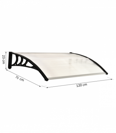 Polycarbonate Clear Curved Awning 75cm x 120cm x 23cm UV Protection Sturdy Frame