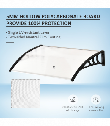 Polycarbonate Clear Curved Awning 75cm x 120cm x 23cm UV Protection Sturdy Frame