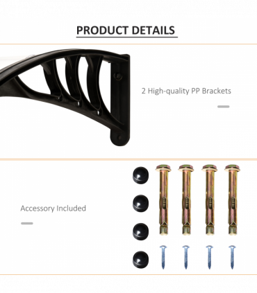 Polycarbonate Clear Curved Awning 75cm x 120cm x 23cm UV Protection Sturdy Frame