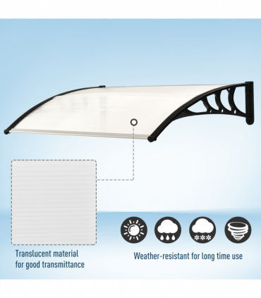 Polycarbonate Clear Curved Awning 75cm x 120cm x 23cm UV Protection Sturdy Frame