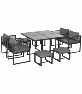 8 Seater Dining Cube Set  Dining Table, 4 Chairs & 4 Footstools & Cushion, Grey