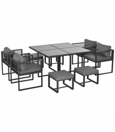 8 Seater Dining Cube Set  Dining Table, 4 Chairs & 4 Footstools & Cushion, Grey