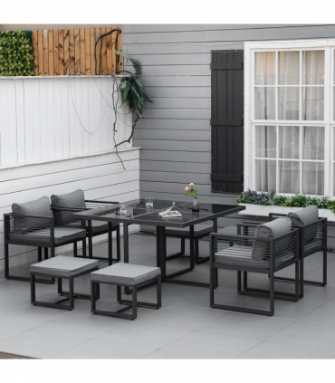 8 Seater Dining Cube Set  Dining Table, 4 Chairs & 4 Footstools & Cushion, Grey