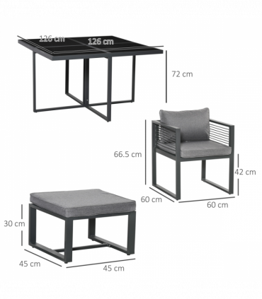 8 Seater Dining Cube Set  Dining Table, 4 Chairs & 4 Footstools & Cushion, Grey