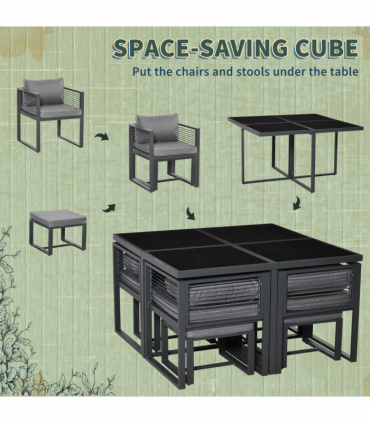 8 Seater Dining Cube Set  Dining Table, 4 Chairs & 4 Footstools & Cushion, Grey
