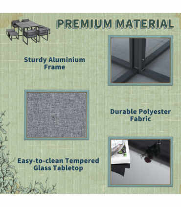 8 Seater Dining Cube Set  Dining Table, 4 Chairs & 4 Footstools & Cushion, Grey