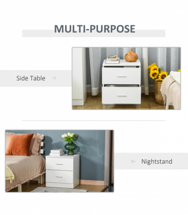Bedside Table w/ 2 Drawers, Nightstand, Side Storage Cabinet Unit