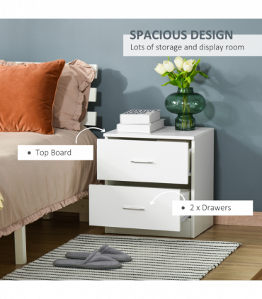 Bedside Table w/ 2 Drawers, Nightstand, Side Storage Cabinet Unit