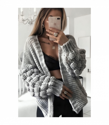 Bubble Sleeves Stylish Knitted Cardigan