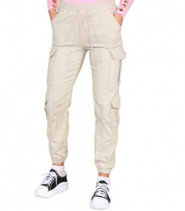 Cargo Pockets Pants Women High Waist Cropped Slim Fit Trouser