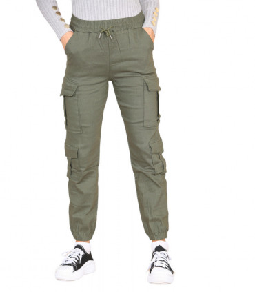 Cargo Pockets Pants Women High Waist Cropped Slim Fit Trouser