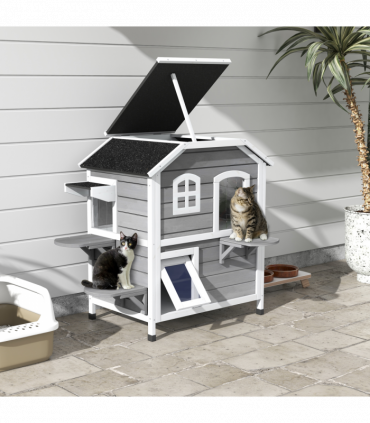 Cat Condo w/ Tons of Room & Openable Roof, Fir Wood, Outdoor/Indoor Catio Grey