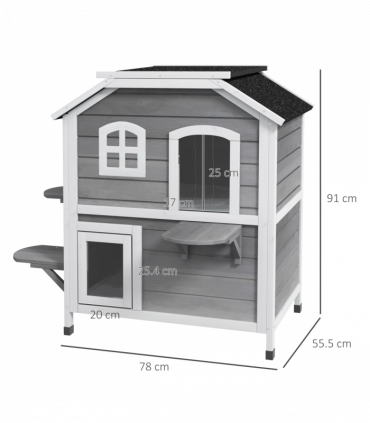 Cat Condo w/ Tons of Room & Openable Roof, Fir Wood, Outdoor/Indoor Catio Grey
