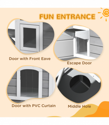 Cat Condo w/ Tons of Room & Openable Roof, Fir Wood, Outdoor/Indoor Catio Grey