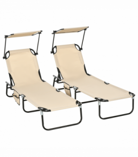 Comfort Lounge Chairs - Adjustable Recline & Sunshade - Set of 2