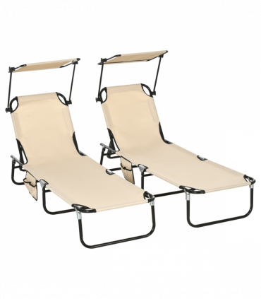 Comfort Lounge Chairs - Adjustable Recline & Sunshade - Set of 2