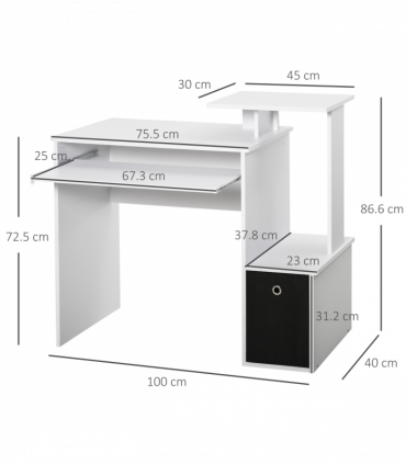 Computer Desk White Particle board 100cm x 40cm x 86.6cm Sliding Keyboard Tray
