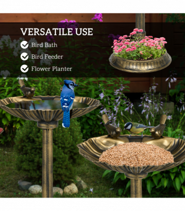 Elegant Two-Basin Bird Bath & Feeder with Antique Finish