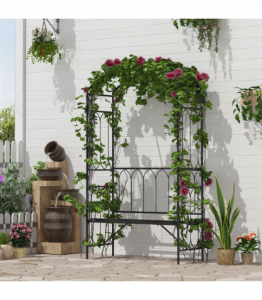 Garden Arbour Bench Plant Climbing Support Trellis Rose Vines Black Outsunny