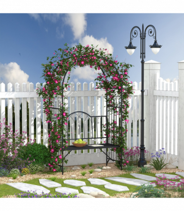 Garden Arch Bench Outdoor Patio Trellis Arbor for Climbing Plant Antique Black