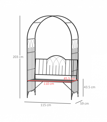 Garden Arch Bench Outdoor Patio Trellis Arbor for Climbing Plant Antique Black