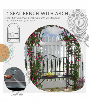 Garden Arch Bench Outdoor Patio Trellis Arbor for Climbing Plant Antique Black