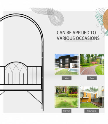 Garden Arch Bench Outdoor Patio Trellis Arbor for Climbing Plant Antique Black